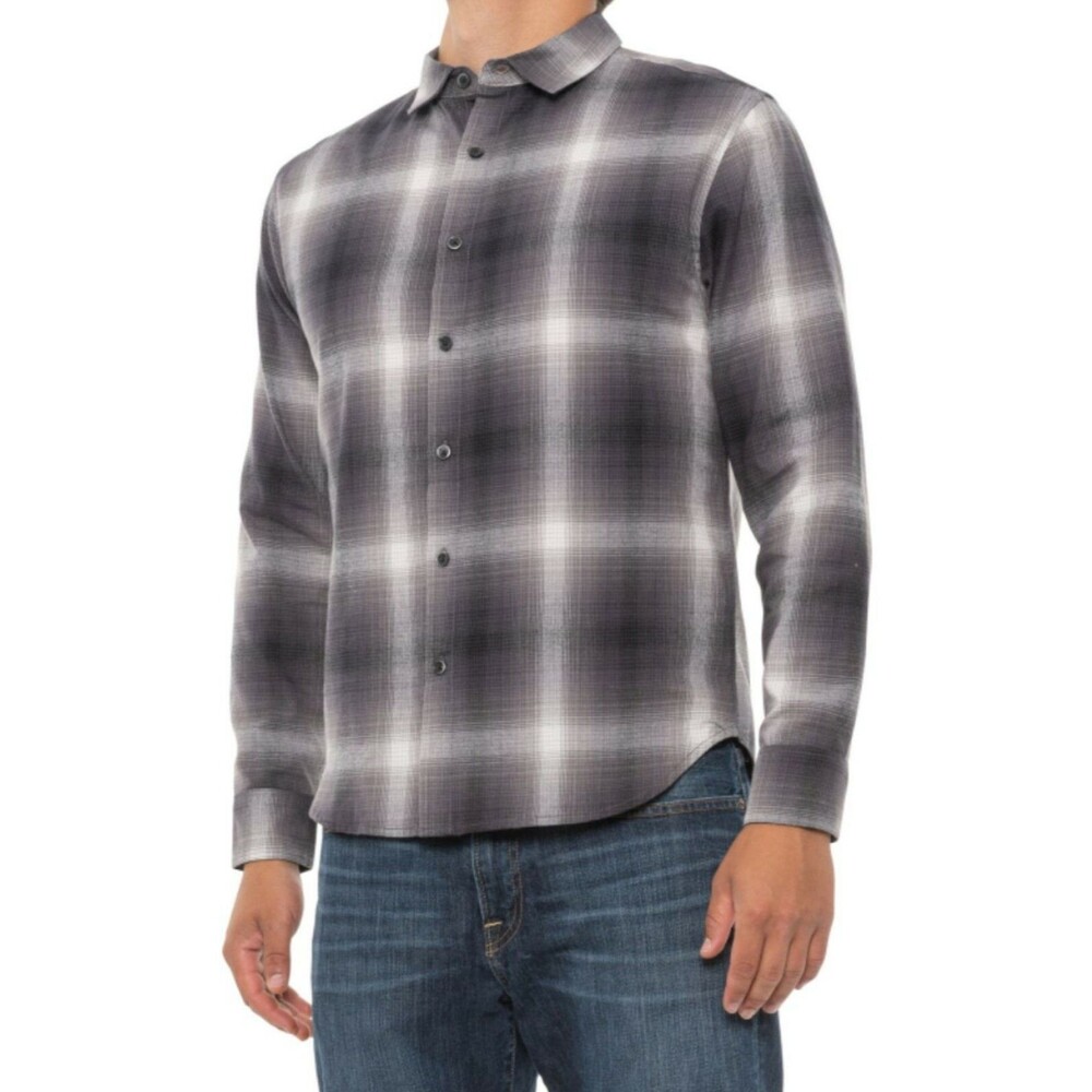 Fundamental Coast Surfside Shirt Men's size S Flannel Plaid Button Gray L/S NEW